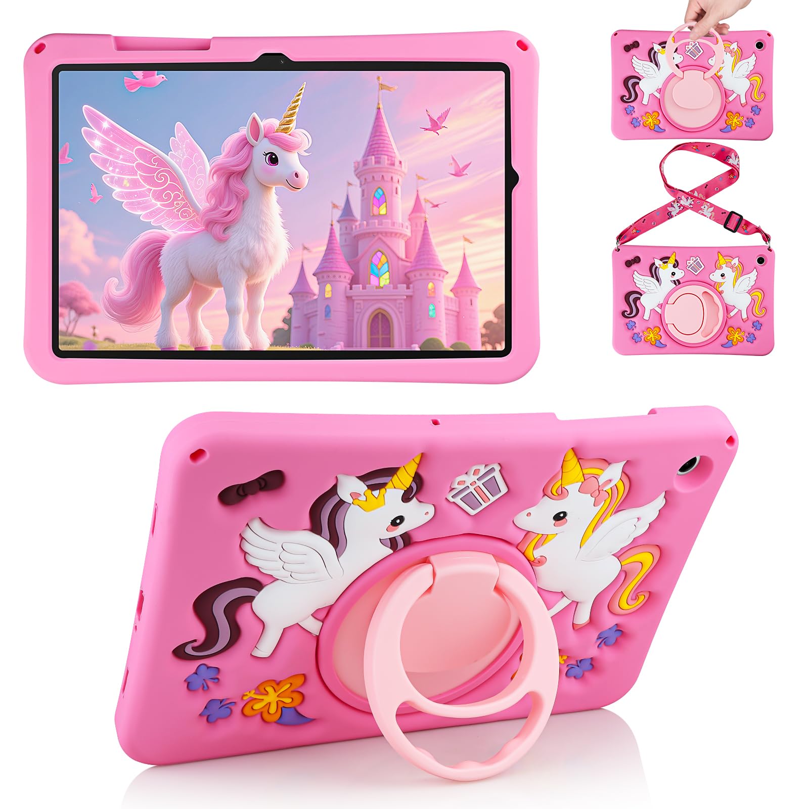 HianDier for Samsung Galaxy Tab A9+ Plus Case Cute Unicorn Silicone for Samsung A9 Plus Tablet Case with Detachable Strap and Rotatable Stand
