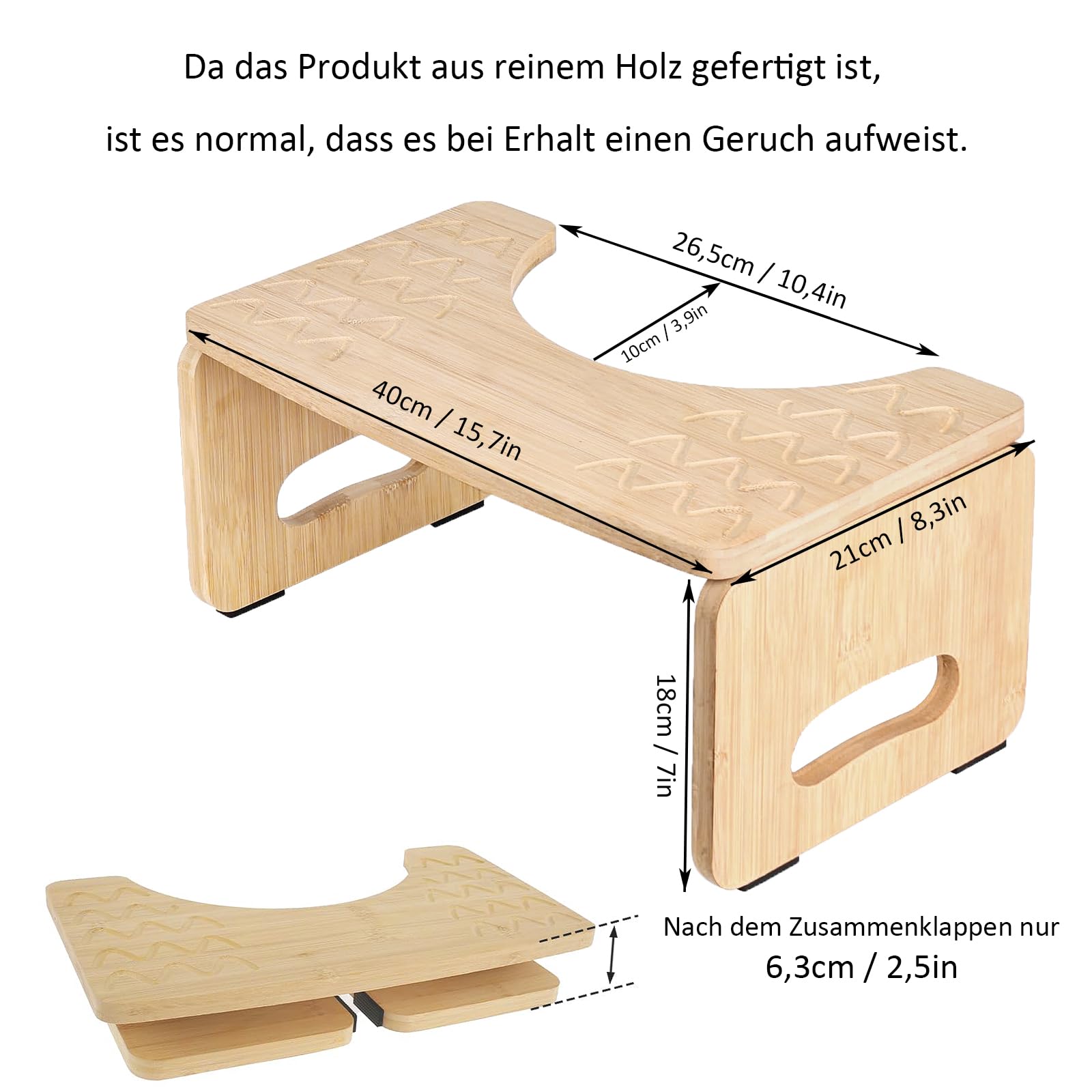 Sgabello da Toilette in Bambù, 40x21x18cm Sgabello Da Toilette in legno, Portata 100 kg, Sgabello da Toilette Pieghevole, Pedana WC a Forma di C con Cuscinetti Antiscivolo, Per Regolare la Postura