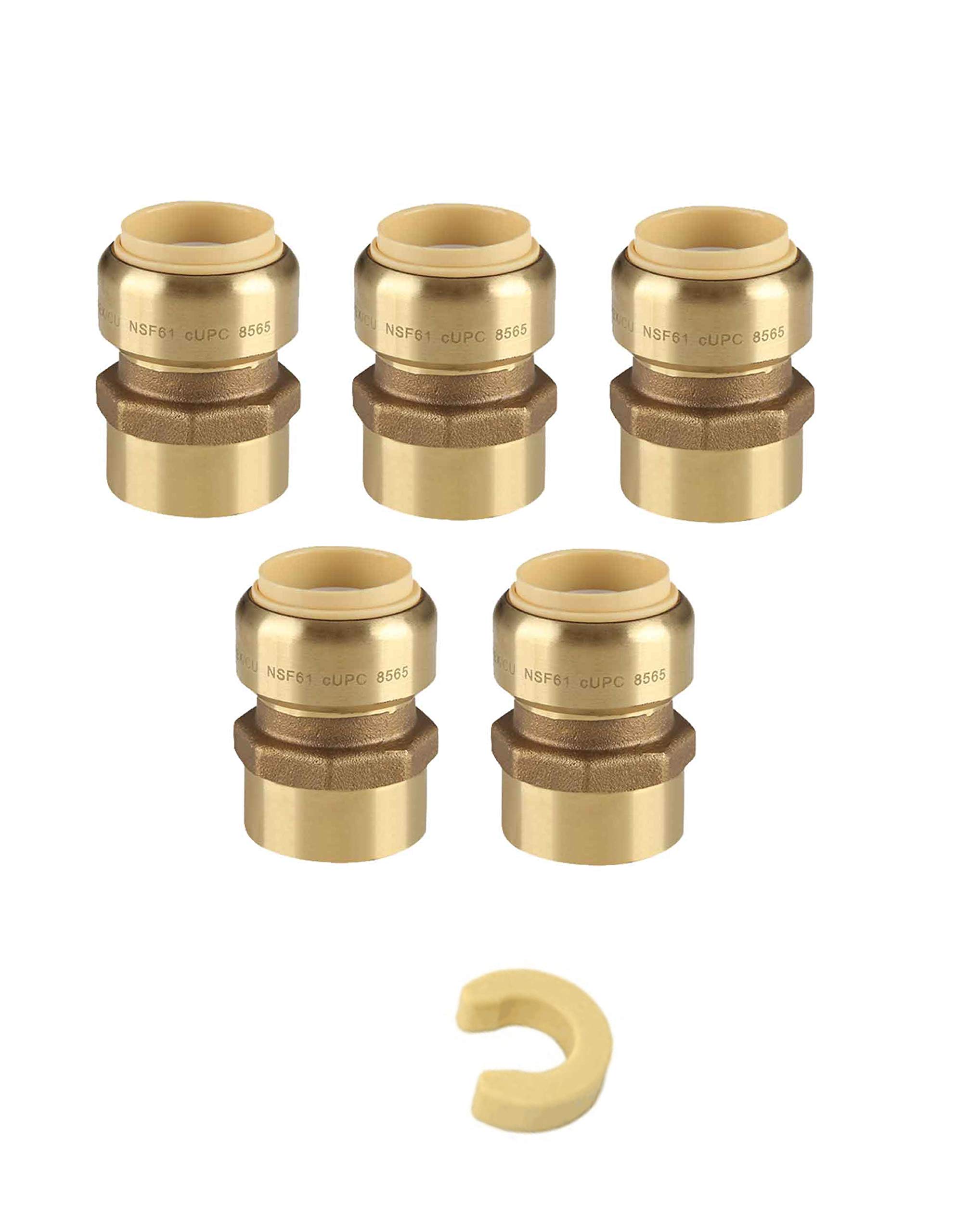 EFIELD Push Fit - Adaptadores hembra de 3/4 x 3/4 pulgadas a presión para conectar, cobre, tubo de CPVC, 3/4 pulgadas con un clip de desconexión, latón sin plomo -25 piezas