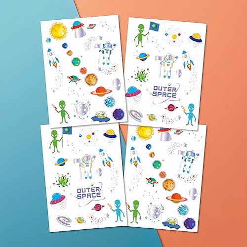 Miniatura 1 de PapaKit Outer Space - Juego de tatuajes falsos temporales, 4 hojas de 38 estilos con lámina plateada metálica, suministros de regalo de fiesta de