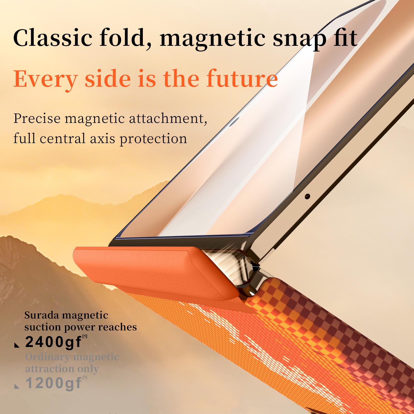 Custodia Magnetica For Samsung Galaxy Z Fold 8, Con Cornice In Metallo Custodia Protettiva Con Cerniera For Obiettivo Cover Sottile Smerigliata Anti-impronte(Orange)