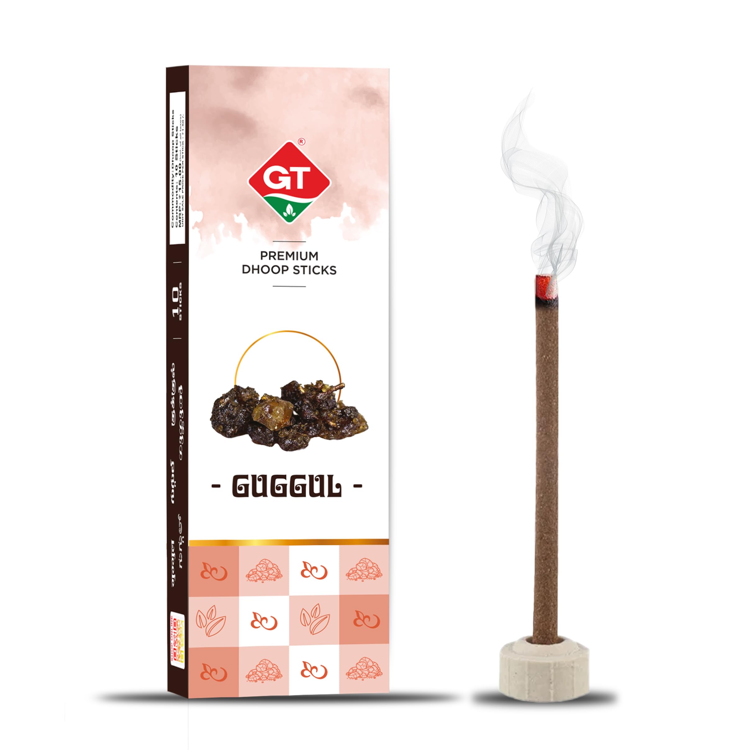 GT Guggul Premium Jain Dhoop- Dhoop Sticks for Pooja 120 Sticks-Bamboo Less Dhoop Sticks -Long Lasting & Highly Spreading Fragrance for Divine-Home Fragrance with Holder Stand -for Meditation