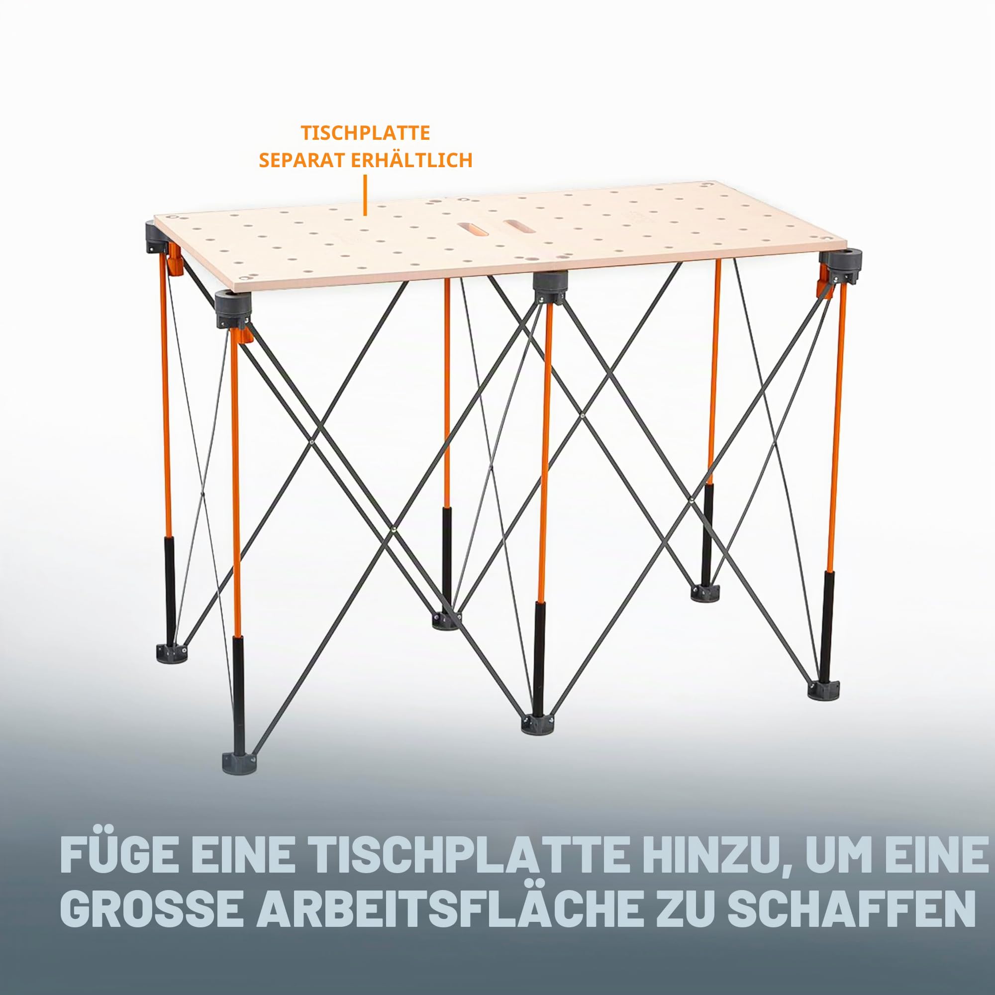 Bora Centipede 91,4 cm hoher werkbank klappbar mit Tragegurt, zusammenklappbare Werkbank, Bautisch, 61 x 122 cm,1,1 kg Tragkraft, Orange/Schwarz