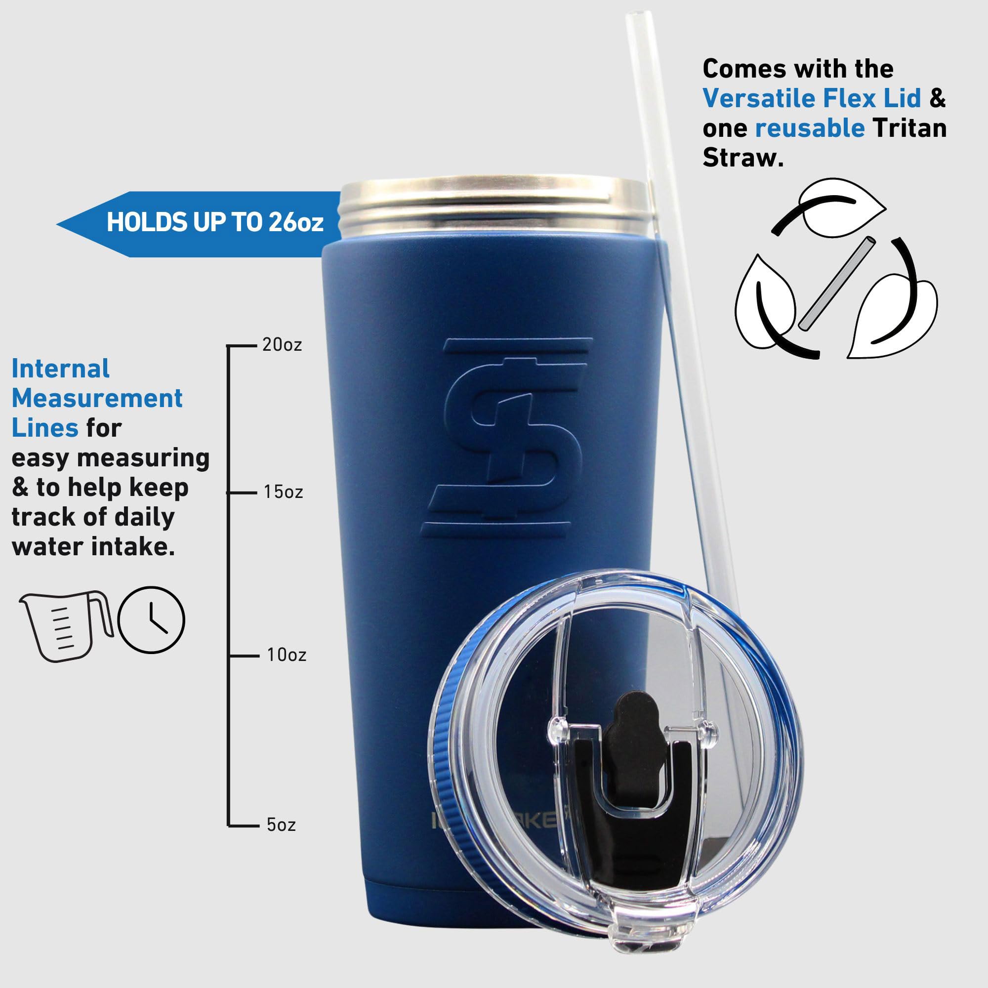 Ice Shaker 750 ml Edelstahlflasche, isolierte Wasserflasche mit Strohhalm, Marineblau
