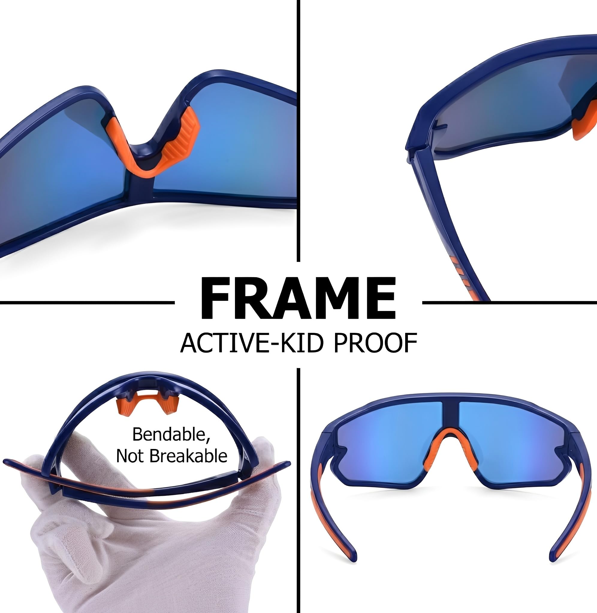Baseball-Sonnenbrille für Kinder, Jugend-Baseball-Sonnenbrille für Kleinkinder, Jungen, Mädchen, Sport-Softball-Schattierungen, Alter 3–10 Jahre