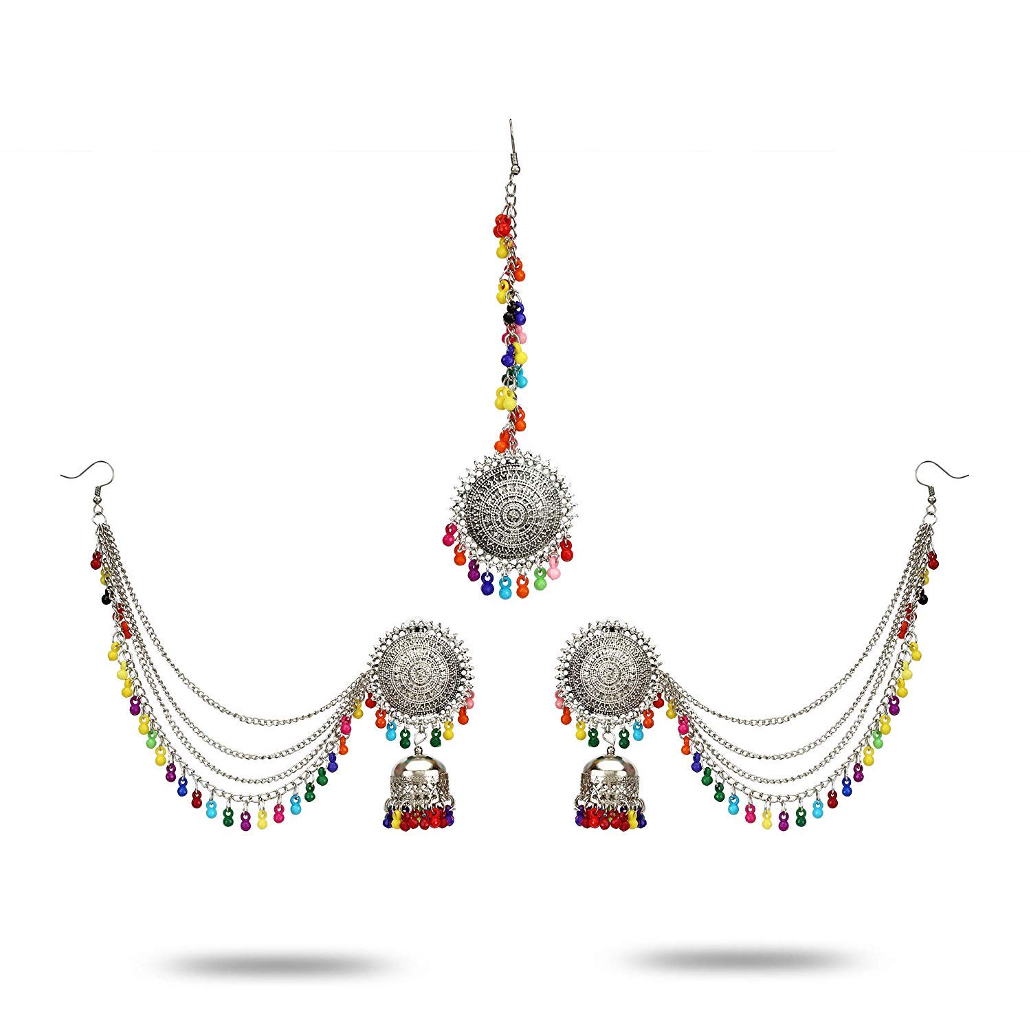 Total Fashion Womens Oxidized Silver Metal Maang Tikka with Earrings Jewellery Set (Multi) (B083RV7423) Amazon Price History, Amazon Price Tracker