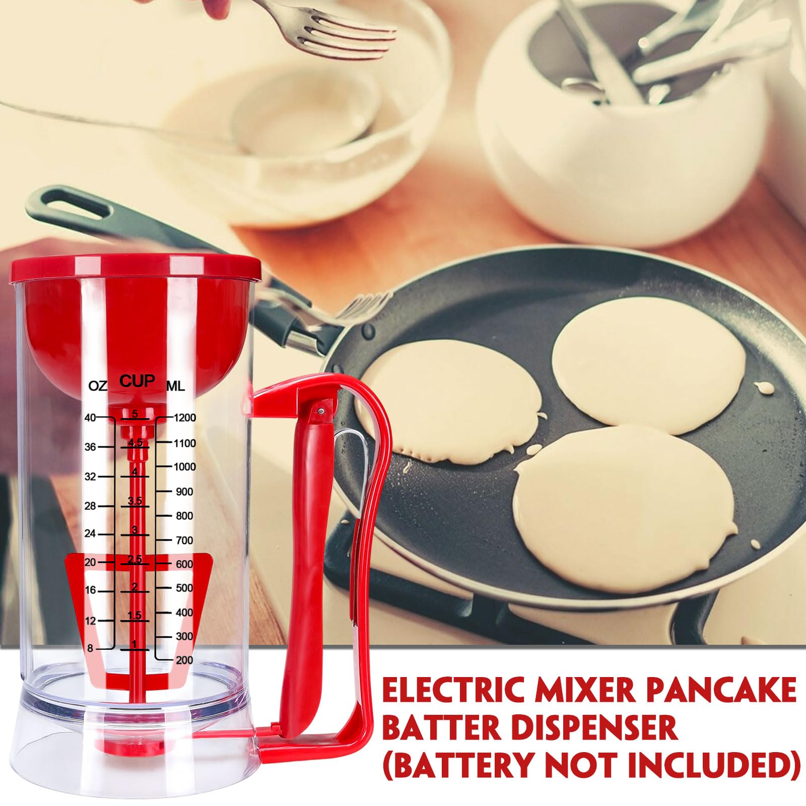 Dexspoeny 5 Pcs Pancake Batter Dispenser, 1200mL Pancake Batter Dispenser Kitchen Tool, Waffles Muffin Mix Bakeware Maker, Cordless Batter Dispenser Pancake, Cupcake, Muffin Measuring Tool