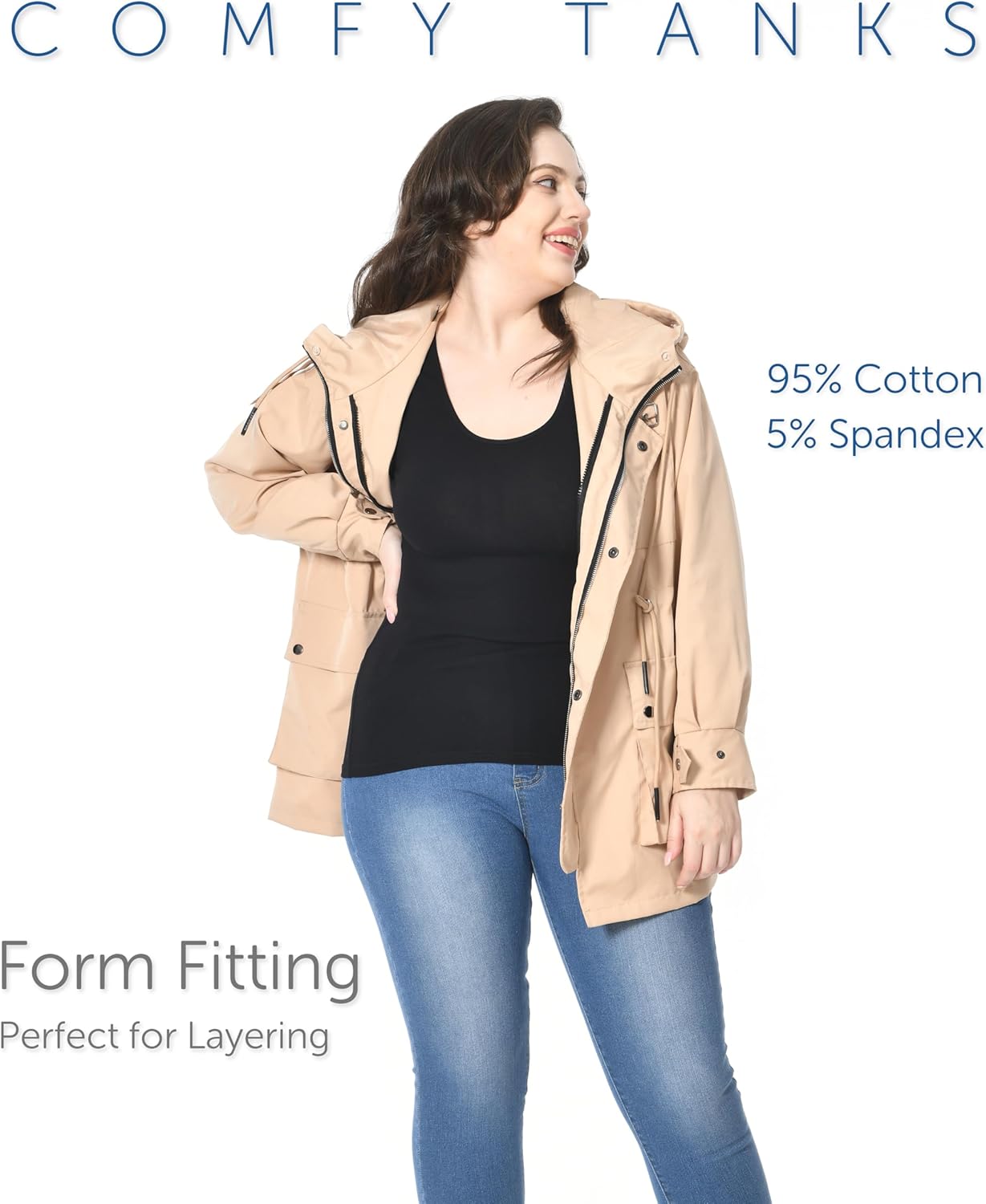 Comfneat Women's 4-Pack Slim-Fit Basic Tanks Cotton Casual Comfy Top Underwear Vests - Image 3