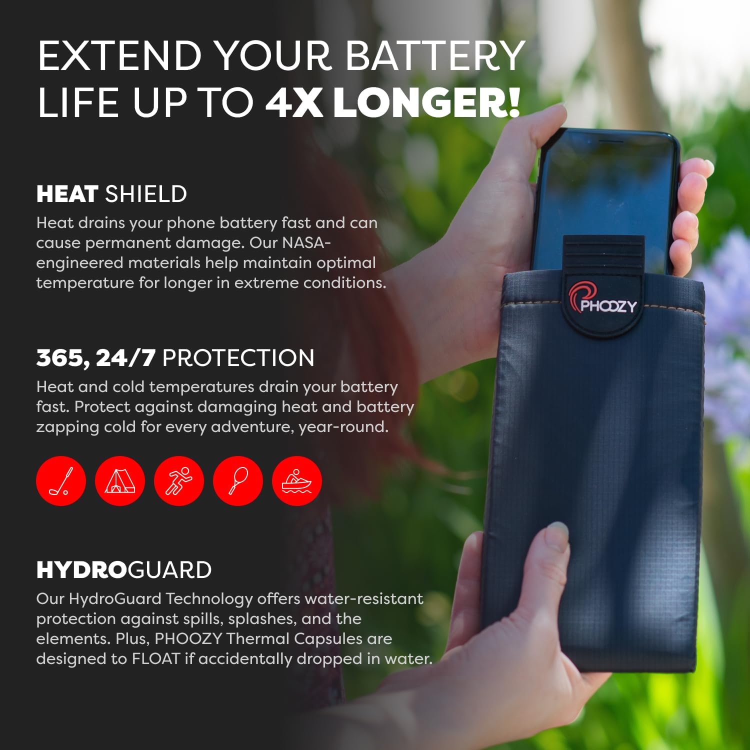 PHOOZY XP3 Thermal Phone Case with Patented Chromium Barrier - Insulated Pouch Extends Battery Life 4X in Hot Weather - Military-Grade Protection for Outdoor Adventures - Large Black