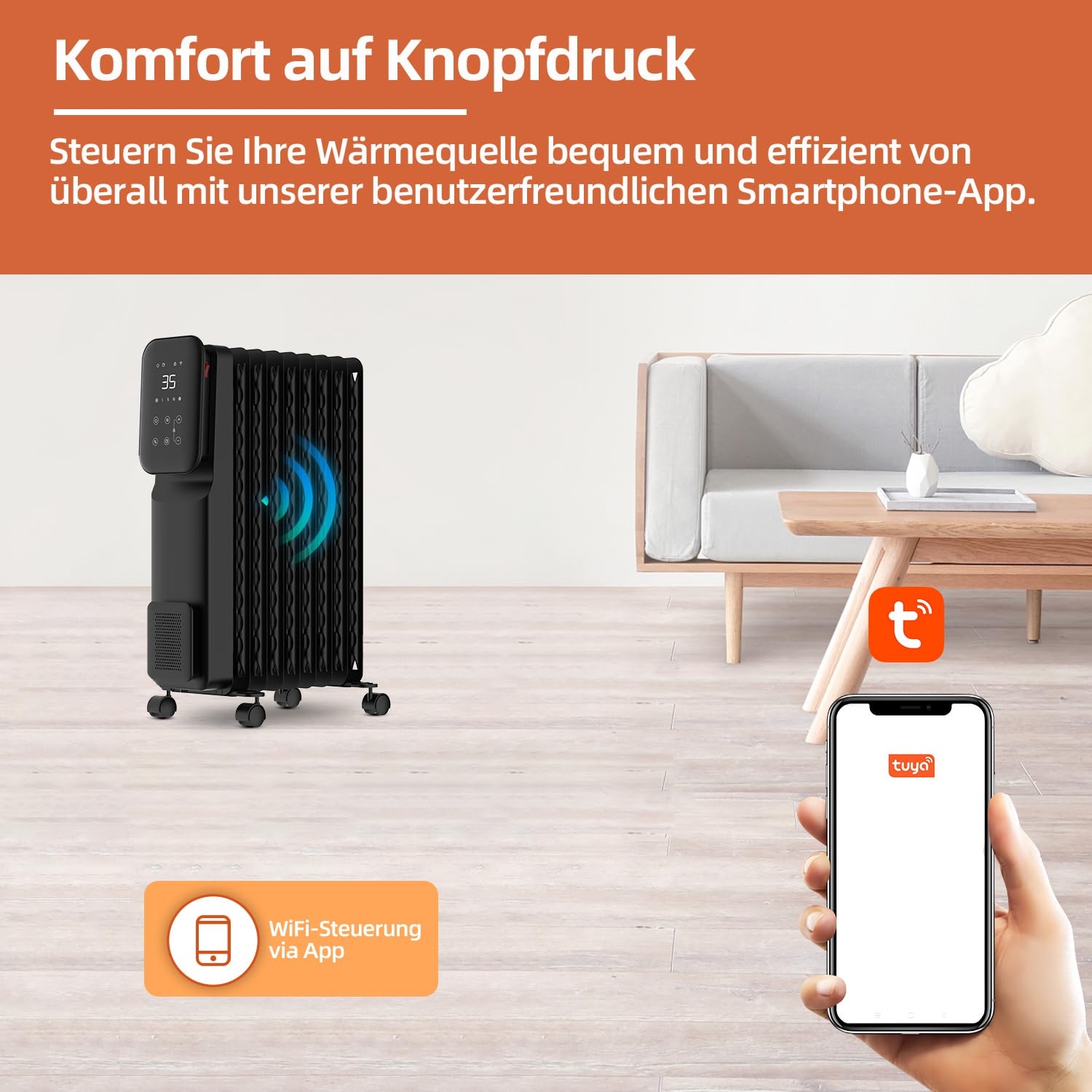 SHX Ölradiator Heizung 2000 Watt mit Wifi, 3 Heizstufen, 24 Stunden Timer, Elektronisches Thermostat, Boost Funktion, Heizt bis zu 40 qm Fläche, Weiß