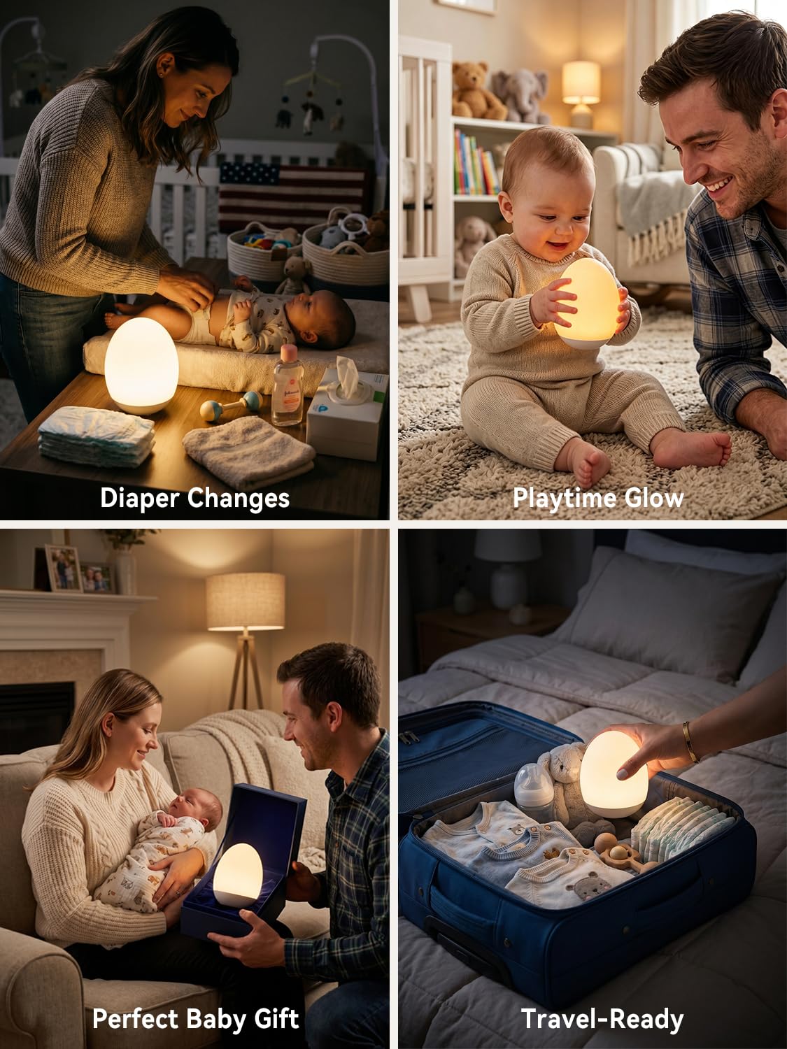 Luz nocturna de huevo de silicona para bebés, atenuación de 3 niveles, sensor de grifo y temporizador de 30 minutos, lámpara portátil para habitación de niños