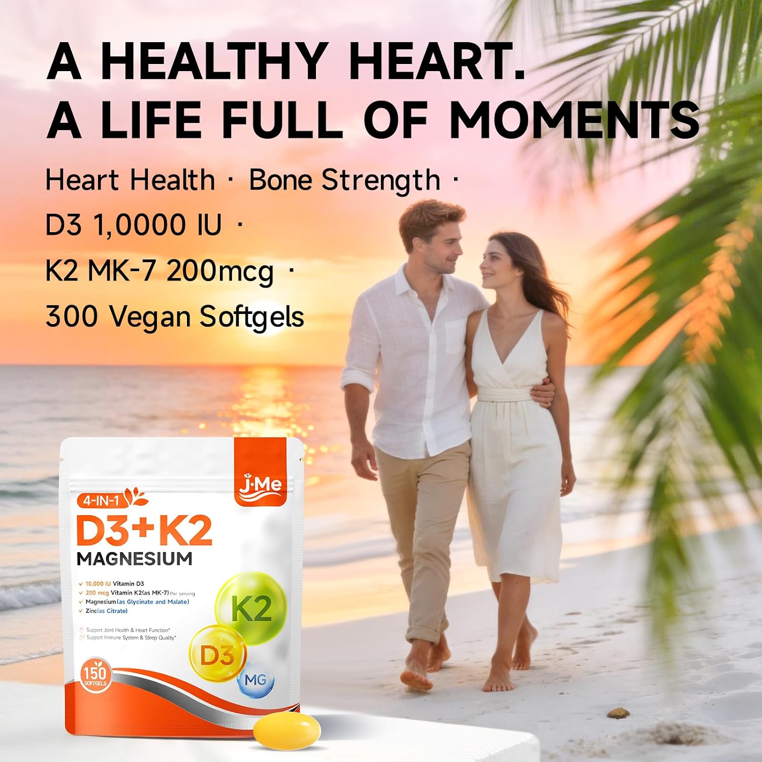JME Vitamin D3 K2 10000 IU Magnesium Supplement | 300 Softgels | 4-in-1 Extra Strength Wellness D3K2 Supports Bone, Immune & Superior Absorption | Virgin Coconut Oil | Non-GMO, Vegan-Gluten Free