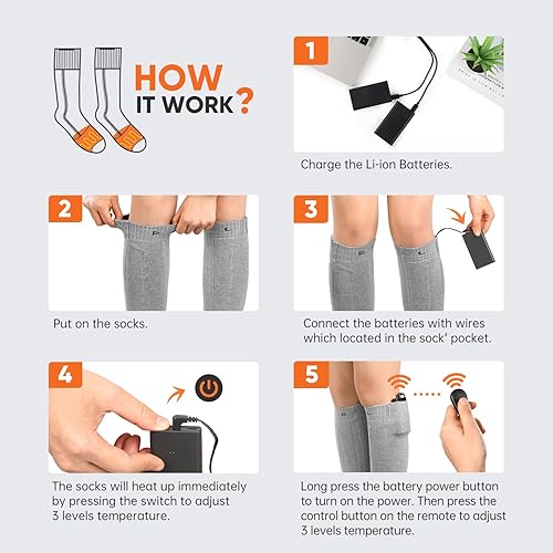 Miniatura 6 de VELAZZIO Calcetines térmicos para hombres y mujeres, control remoto, 4000 mAh, 3.7 V, recargable, con 3 ajustes de calor para deportes de invierno