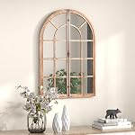 CHARMAID Farmhouse Arch Wall Mirror - 34"x24" Arched Window Pane Mirror, Rustic Wood Framed Wall Mounted Mirror, Hanging Windowpane Mirror Wall Decor for Hallway Entryway Living Room, Cathedral Arch