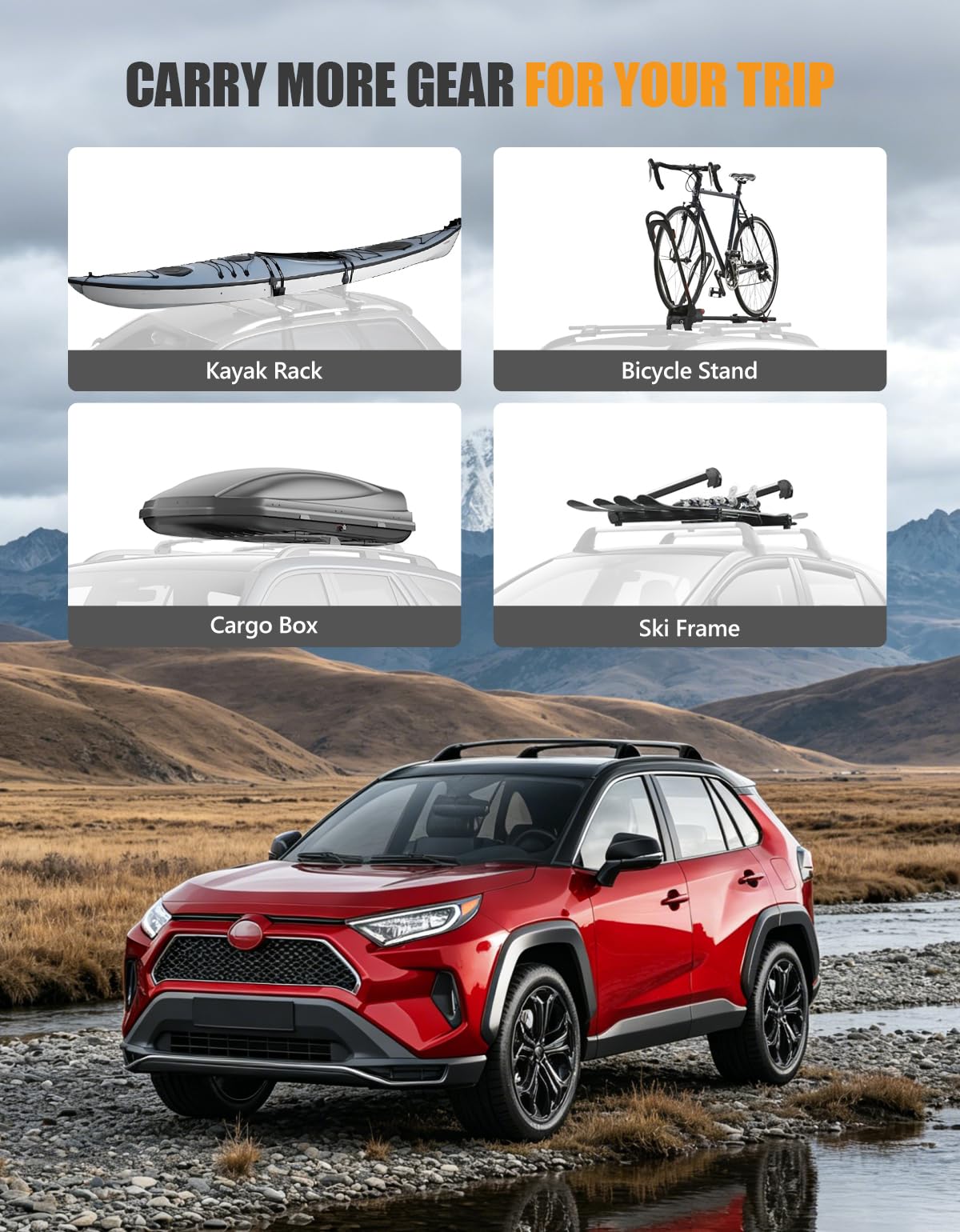 KINGGERI - Barras de techo de coche con bloqueo, capacidad de 118 kg, barra transversal de aluminio resistente, bloqueo metálico antirrobo.