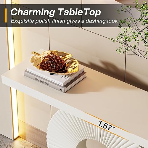 Miniatura 7 de Tribesigns Mesa consola moderna con base geométrica, mesa de entrada de madera de 40 pulgadas, mesa de sofá estrecha y larga, mesa decorativa