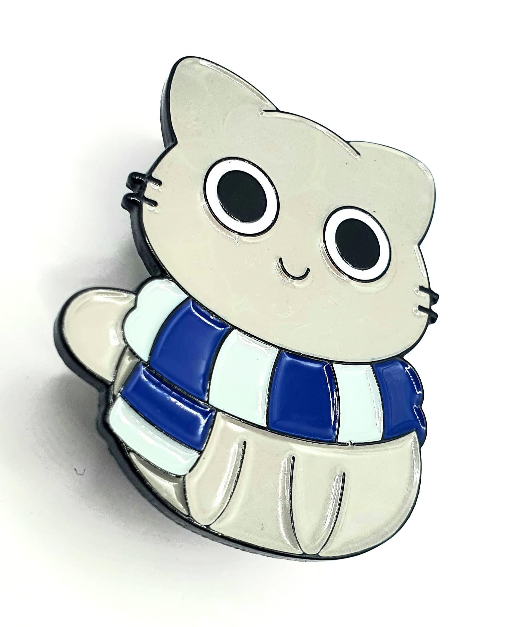 SNS ComponentsGrey Cat Blue Scarf Wizard School Cute Metal Enamel Pin Badge, Metal