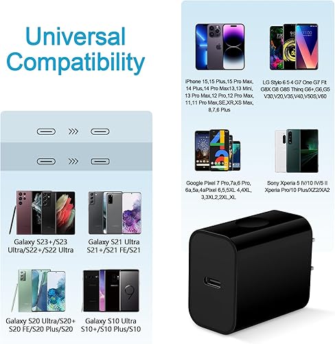 Miniatura 7 de Cargador de teléfono Samsung de 20 W tipo C de carga rápida para Samsung Galaxy A54 5G, A14, S24, S23 Ultra, S22, S21 S20, paquete de 2 cargadores