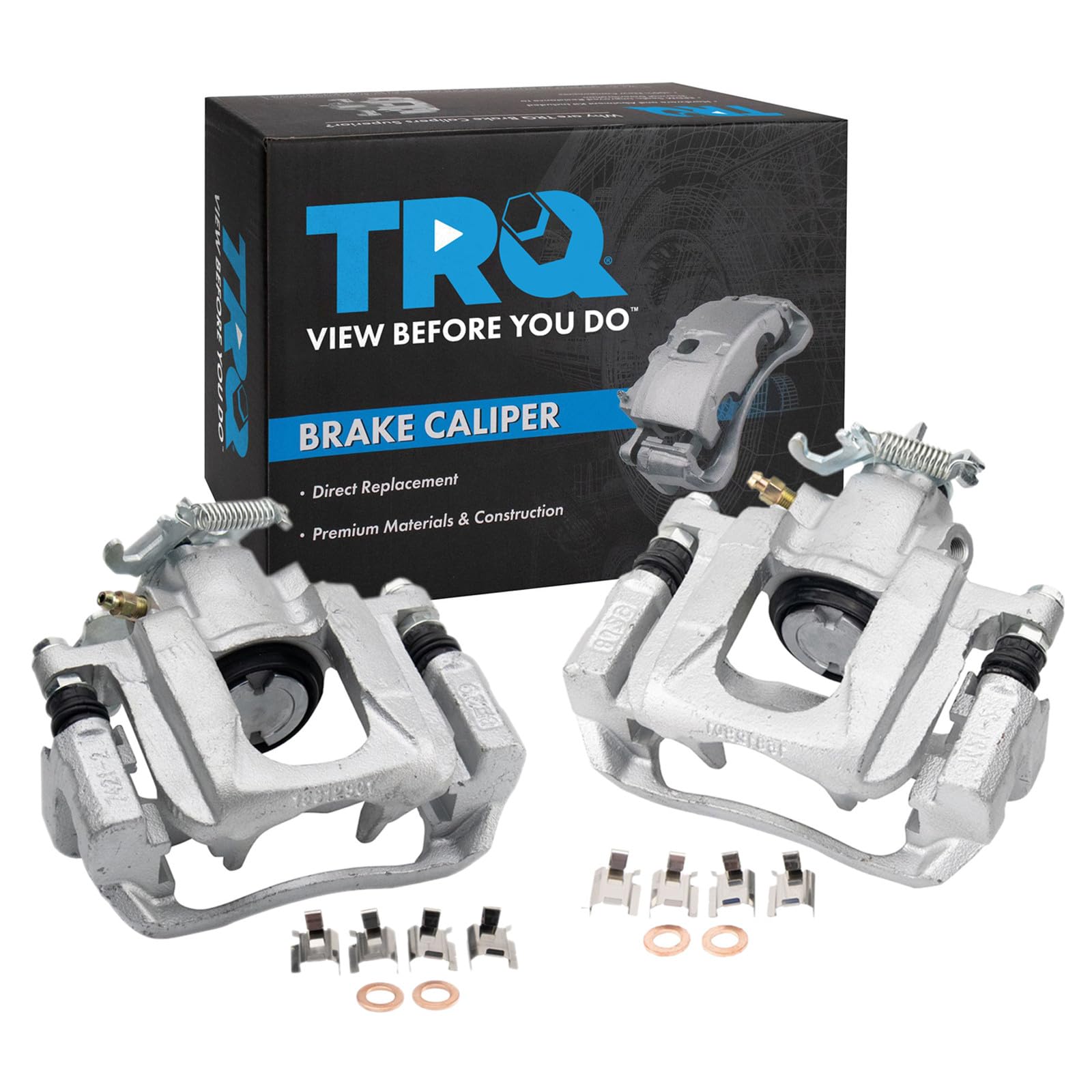TRQ Rear Brake Caliper Set Zinc Coated Brackets Hardware