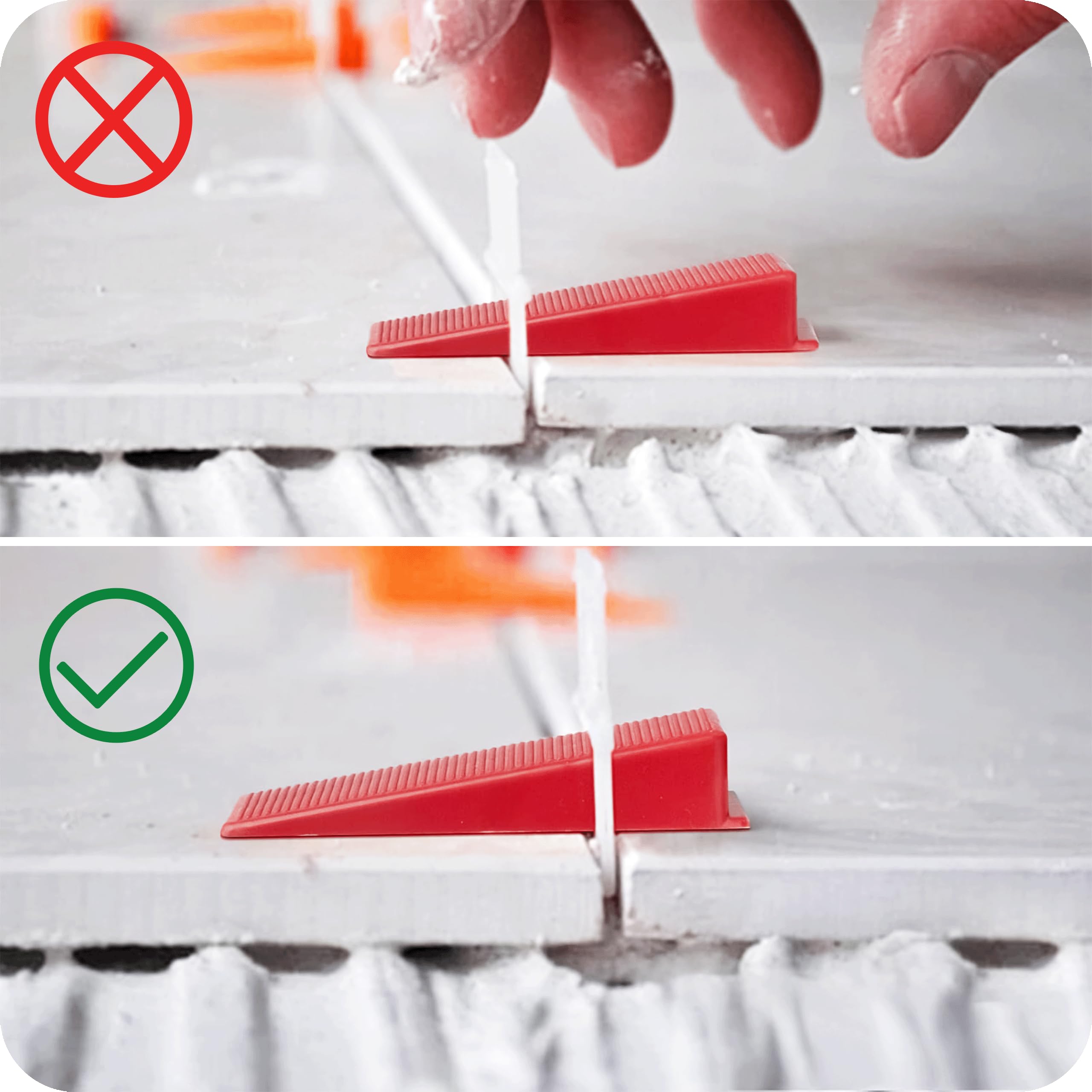 KRUMAD Sistema di livellamento per piastrelle da 1 mm, set con 500 linguette e 100 cunei, per una posa precisa delle piastrelle con una larghezza di fughe, strumento per fughe uniformi di piastrelle