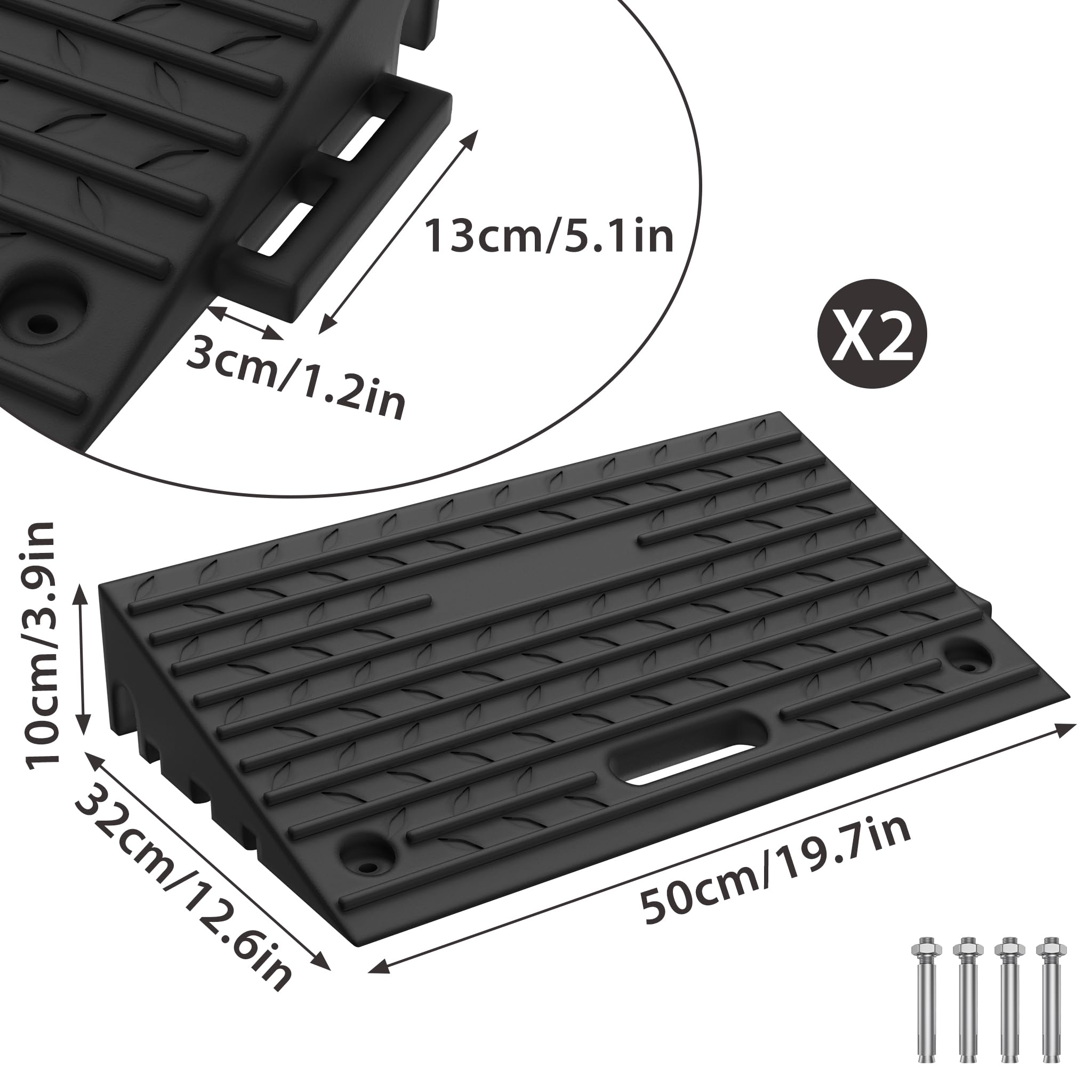 YRHome Gumowa rampa najazdowa, 10 cm, z uchwytem do łatwego przenoszenia, do samochodu, motocykla, wózka inwalidzkiego, 2 sztuki