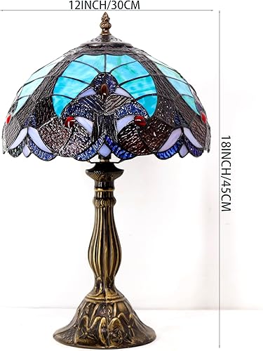 Miniatura 3 de WERFACTORY Tiffany - Lámpara de estilo verde de enlace con vitrales, lámpara de mesa de noche de 12 x 12 x 18 pulgadas, decoración de mesita de