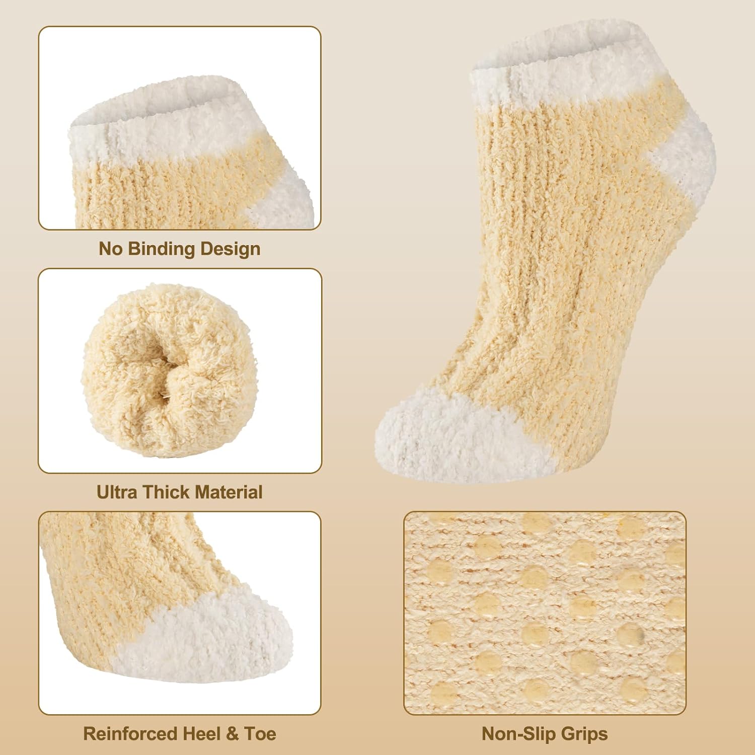 COOVAN 6 Pairs Fuzzy Ankle Socks for Women Warm Cozy Non Slip Slipper Socks - Image 3