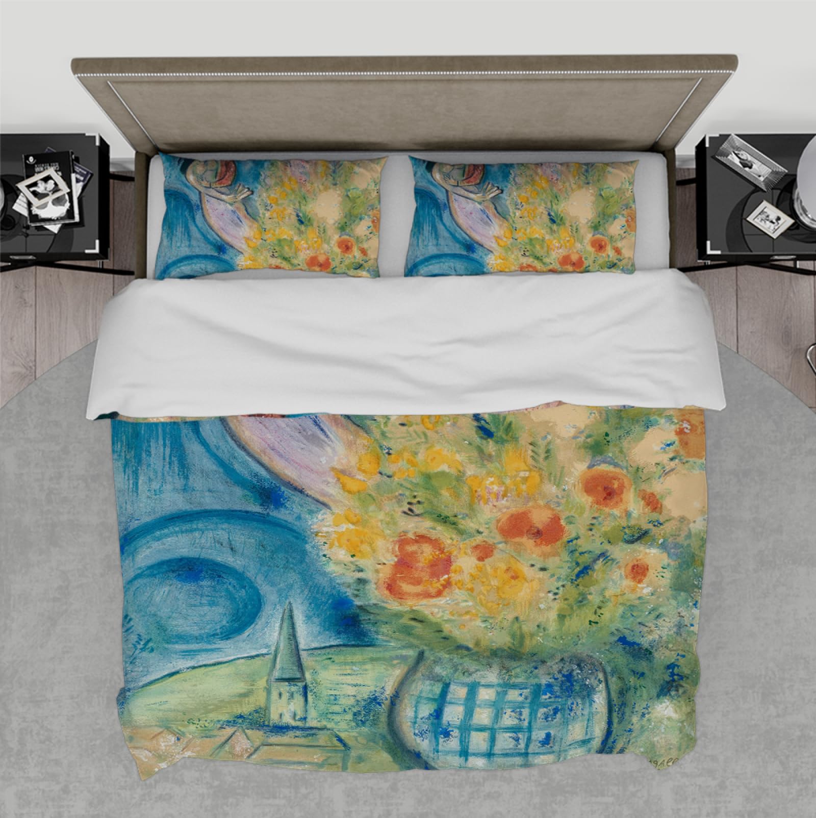HOBBOY Floral 3pc Bedding Set Marc Chagall Aesthetic Bedding Duvet Cover Sets Chic & Elegant Duvet Quilt Cover 2 Pillow Cases Colorful King