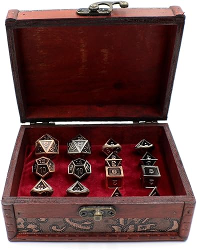 Dos juegos de rol de dados de metal con baúl de almacenamiento para juegos de mesa