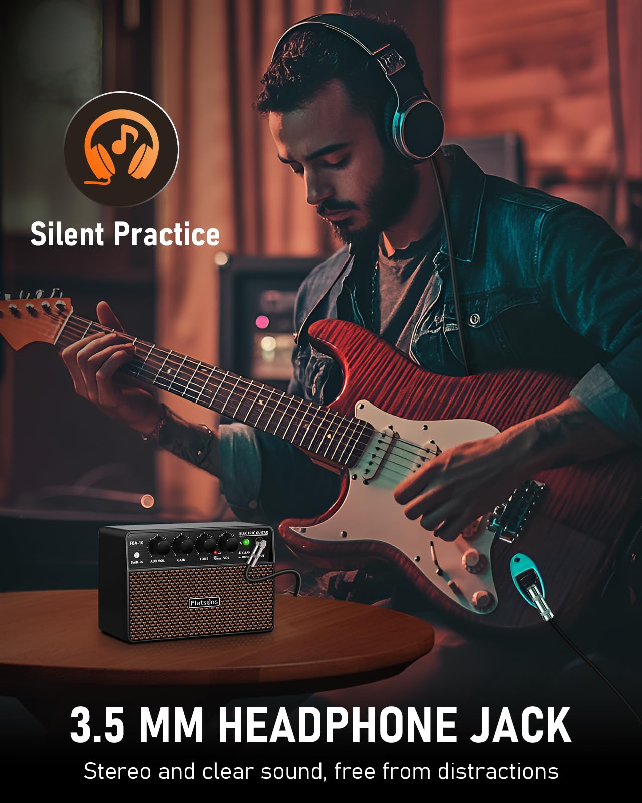 FBA-10 Guitar Amp, 10W Mini Electric Guitar Amplifier with Clean/Drive Channel, 6H Working, USB-C Rechargeable, 3.5mm Headphone/AUX Jack, Wireless Portable Amp for Indoor Practice, Traveling