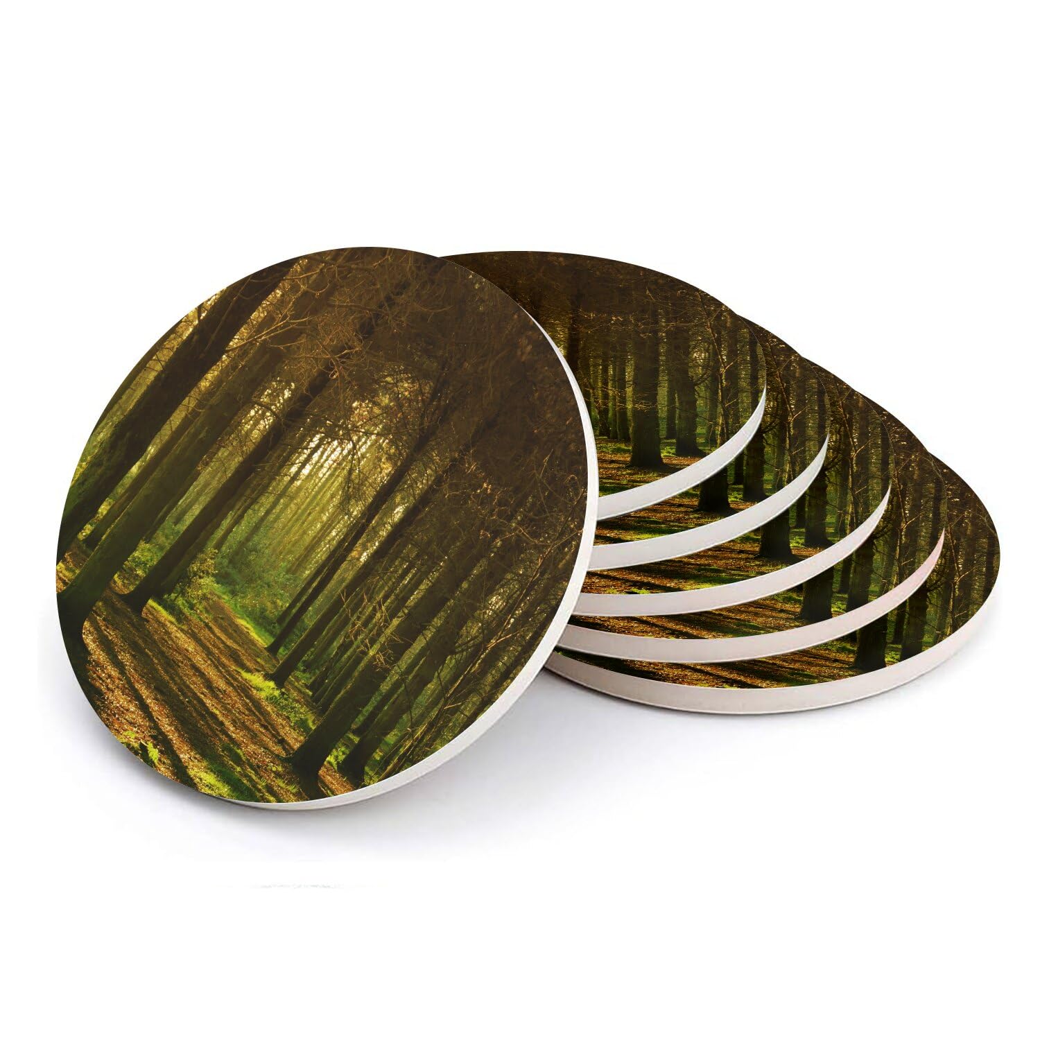 Sous-verre ronds en céramique anti-trace humidité table bois forêt 108mm