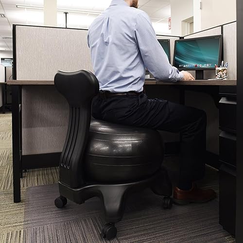 Silla ergonómica de oficina, bola de yoga negra y kit de base, silla de bola de estabilidad de 21.6 pulgadas para sentarse prolongadoinquieto para