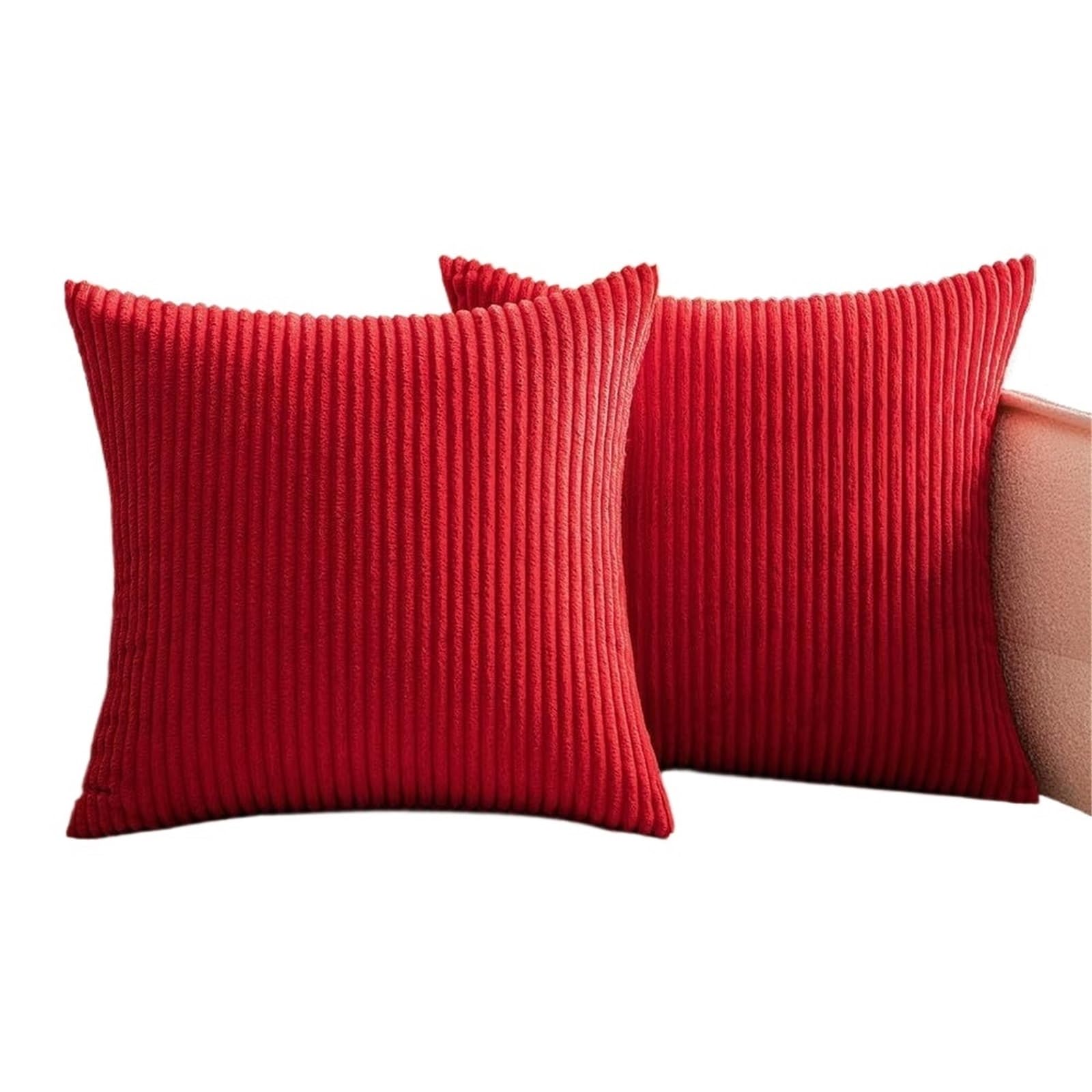 Corduroy Cushion Covers 2pcs Corduroy Striped Throw Pillow Covers For Sofa Bed Couch Car Soft Cushion With Zipper 12x20in/18x18in No Inserts for Sofa Couch Bedroom(2pcs Red,45x45cm(17.7x17.7in))