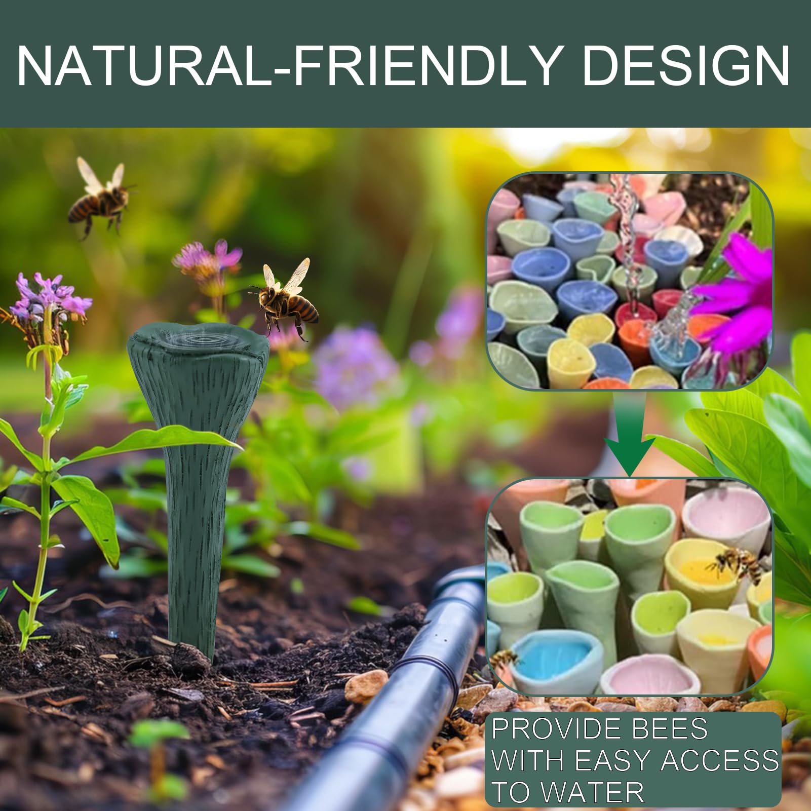 Bienen-Trinkbecher für den Garten,Bienen-Insekten-Trinkbecher,Bienen-Trinkbecher,Durstige Bestäuber brauchen einen Drink,Bunter Mini-Trinkbecher für Gartenveranden（grün）