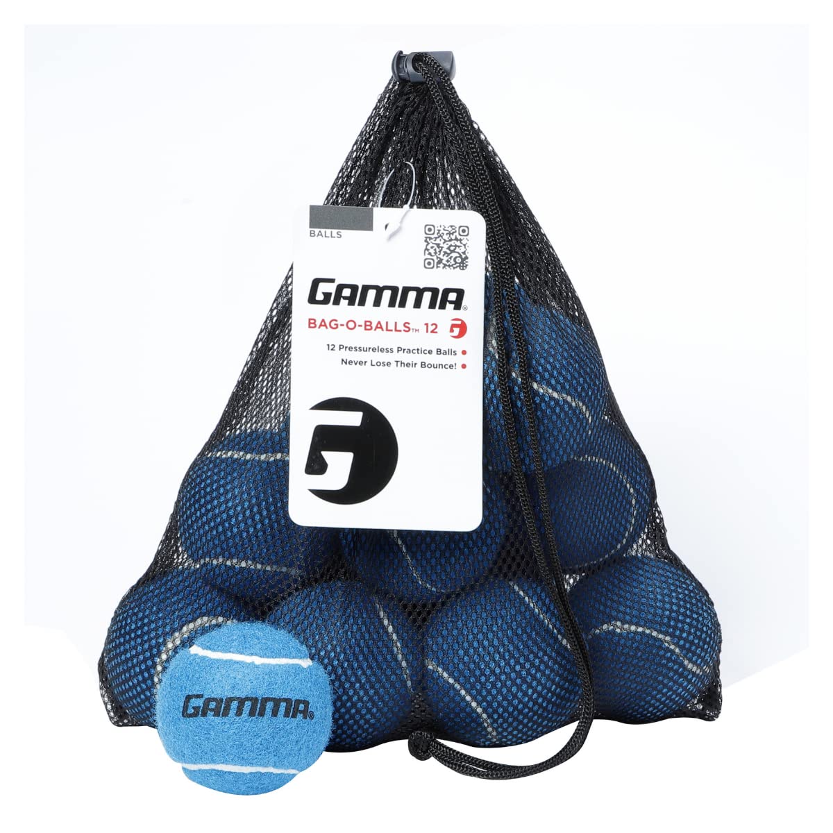 GAMMA Bag of Pressureless Tennis Balls - Sturdy & Reuseable Mesh Bag with Drawstring for Easy Transport - Bag-O-Balls (12-Pack of Balls, Blue)