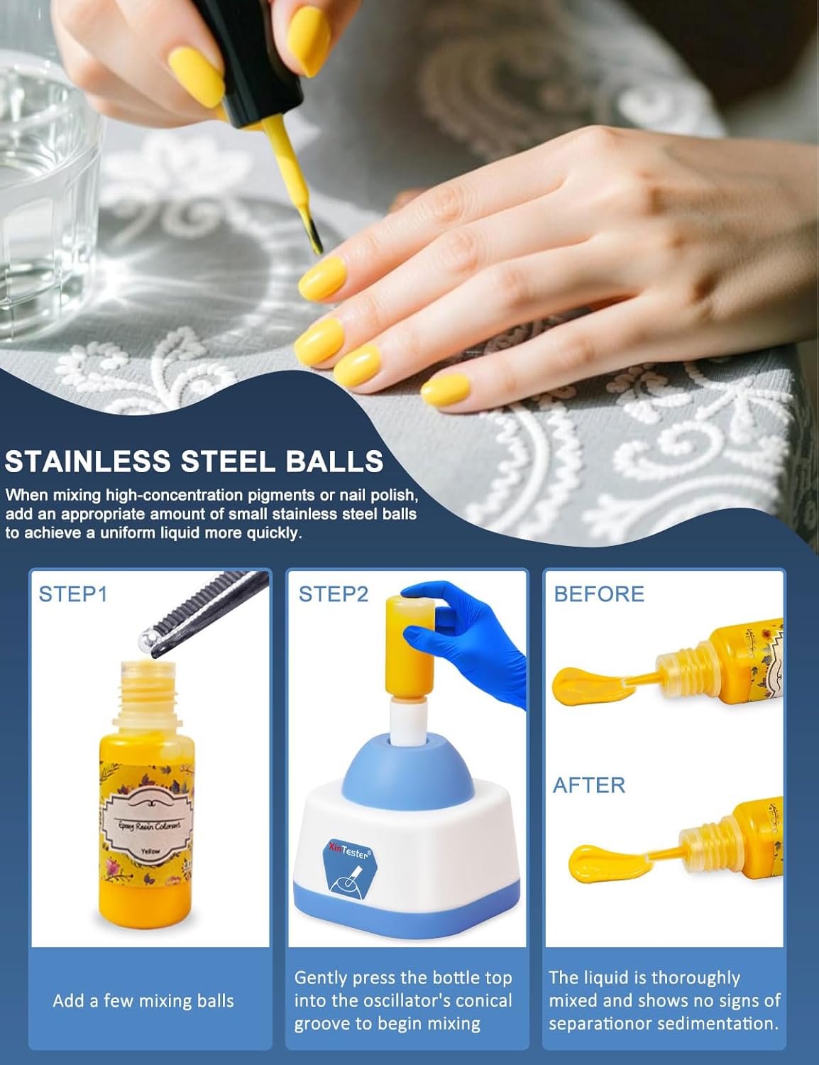Xin Tester Lab Mini Vortex Mixer, 100ml DIY Model Paint Shaker Nail Polish Mixer Machine 3000RPM, Eyelash Adhesives Pigment Tattoo Ink Mixing with 120pcs Balls - Blue