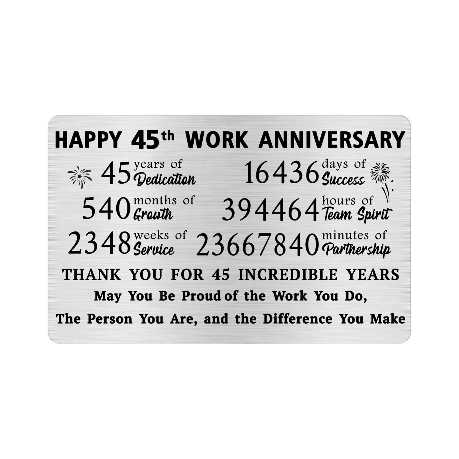 Alotozo 45 Year Work Service Wallet Card - 45 Years of Service Appreciation Gift for Men & Women - Happy 45th Work Anniversary Card for Employee/Coworker
