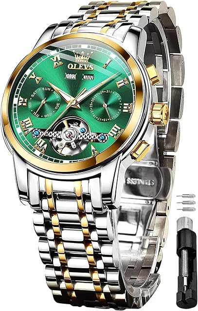 OLEVS Automatic Watch for Men Self Winding Mechanical Waterproof Stainless Steel Strap Classic Tourbillon Wrist Watches