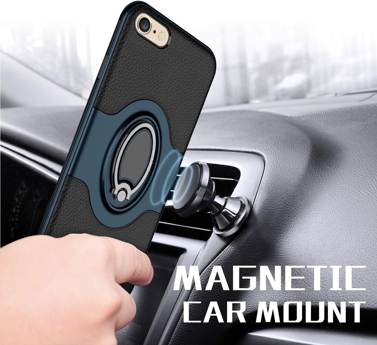 eSamcore iPhone 6S Plus Case, iPhone 6 Plus Case Ring Holder Kickstand Cases + Magnetic Phone Car Mount for Apple iPhone 6 6S Plus 5.5 Inch [Navy Blue]