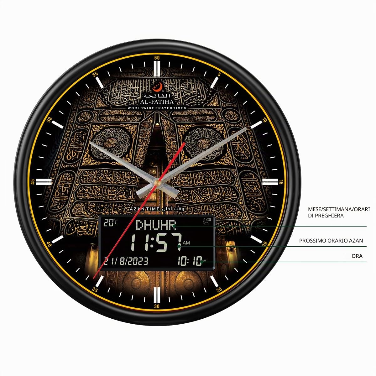Orologio Azan, orologio musulmano, orologio da parete Athan, orologio digitale Azan per casa/ufficio/moschea (nero)