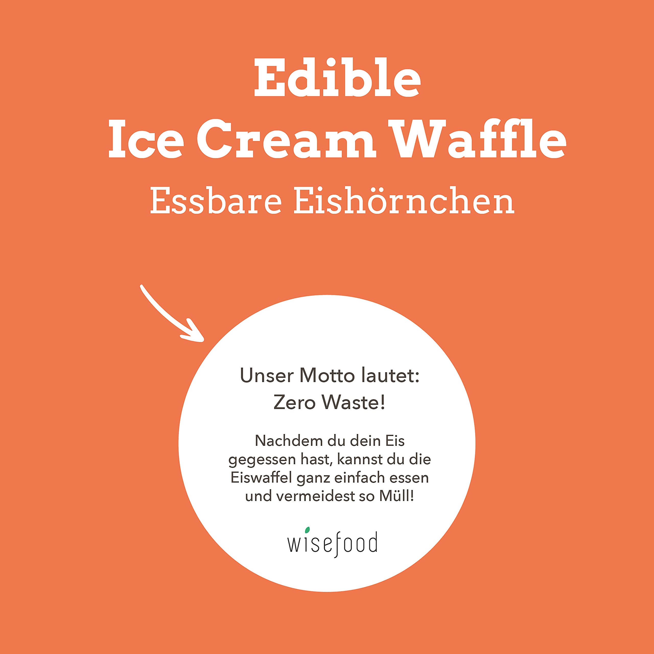 Wisefood Waffelhörnchen - 282 Stück essbare Eistüten 14,5cm ∅ 6cm - Süße Waffeltüten vegan für 1-2 Kugeln Eis - Knusprige Eishörnchen in bester Eisdielen Qualität
