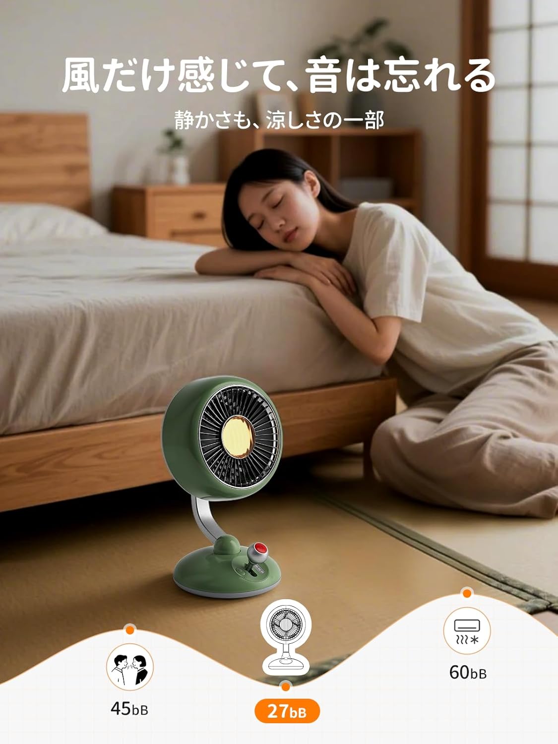 卓上扇風機 レトロ 小型 静音 強風 自動首振り 3段階風量 LEDライト付き DCモーター搭載 USB充電式 強力 長時間連続使用