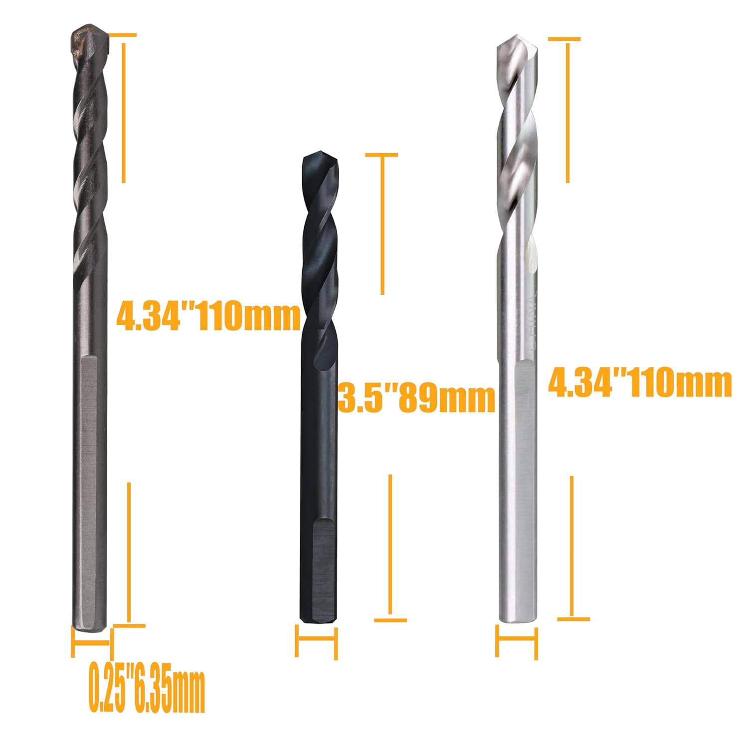 1/4 Inch Pilot Drill Bit Set for Hole Saw Arbor High Speed Steel and Carbide Tipped Drill Bit Cutting Multiple Material Hard Metal Wood Plastic Stuck Brick with 10pcs Set