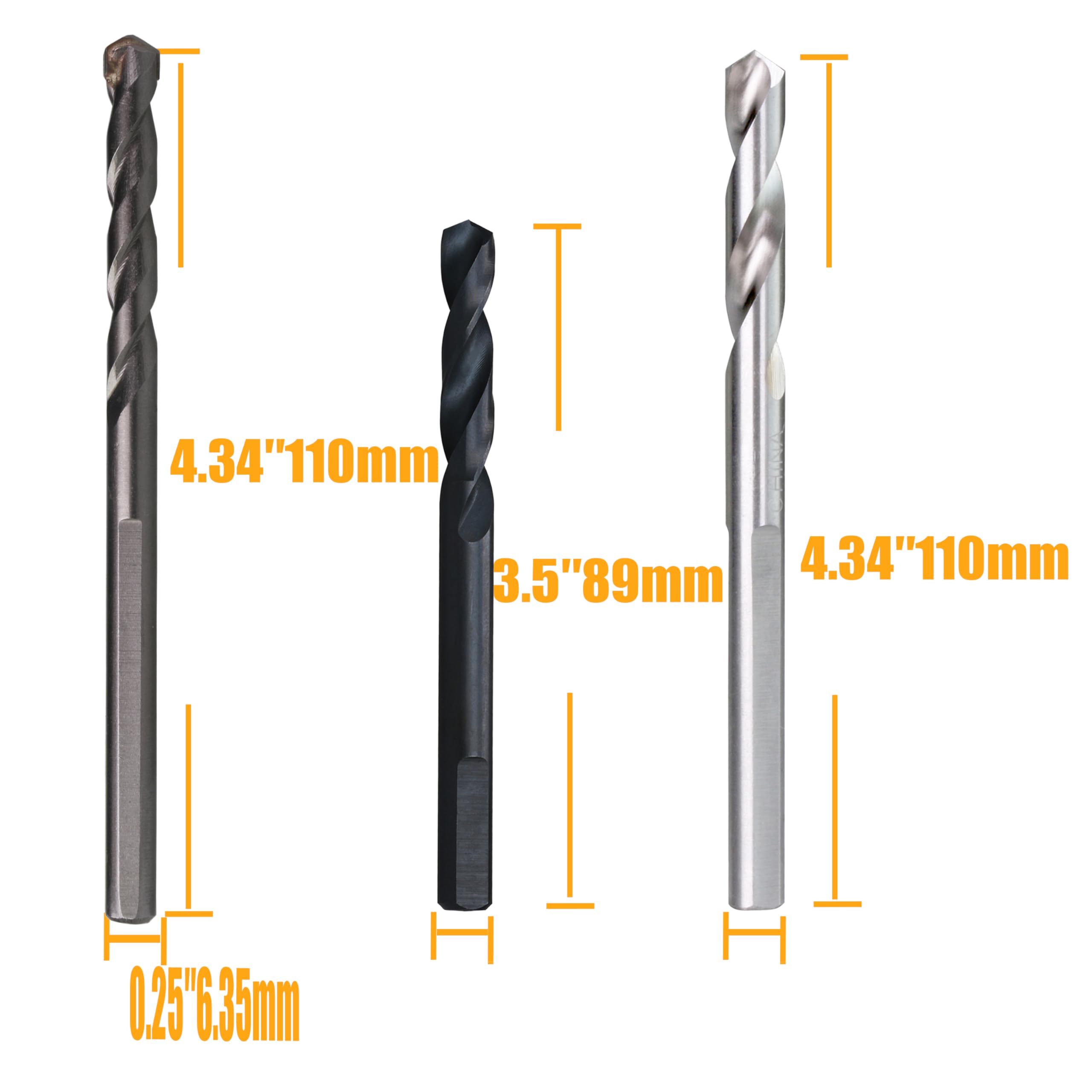Juego de 10 brocas piloto de 6,35 mm para mandril de acero de alta velocidad y carburo para cortar múltiples materiales, carburo, madera, plástico, ladrillo fijo