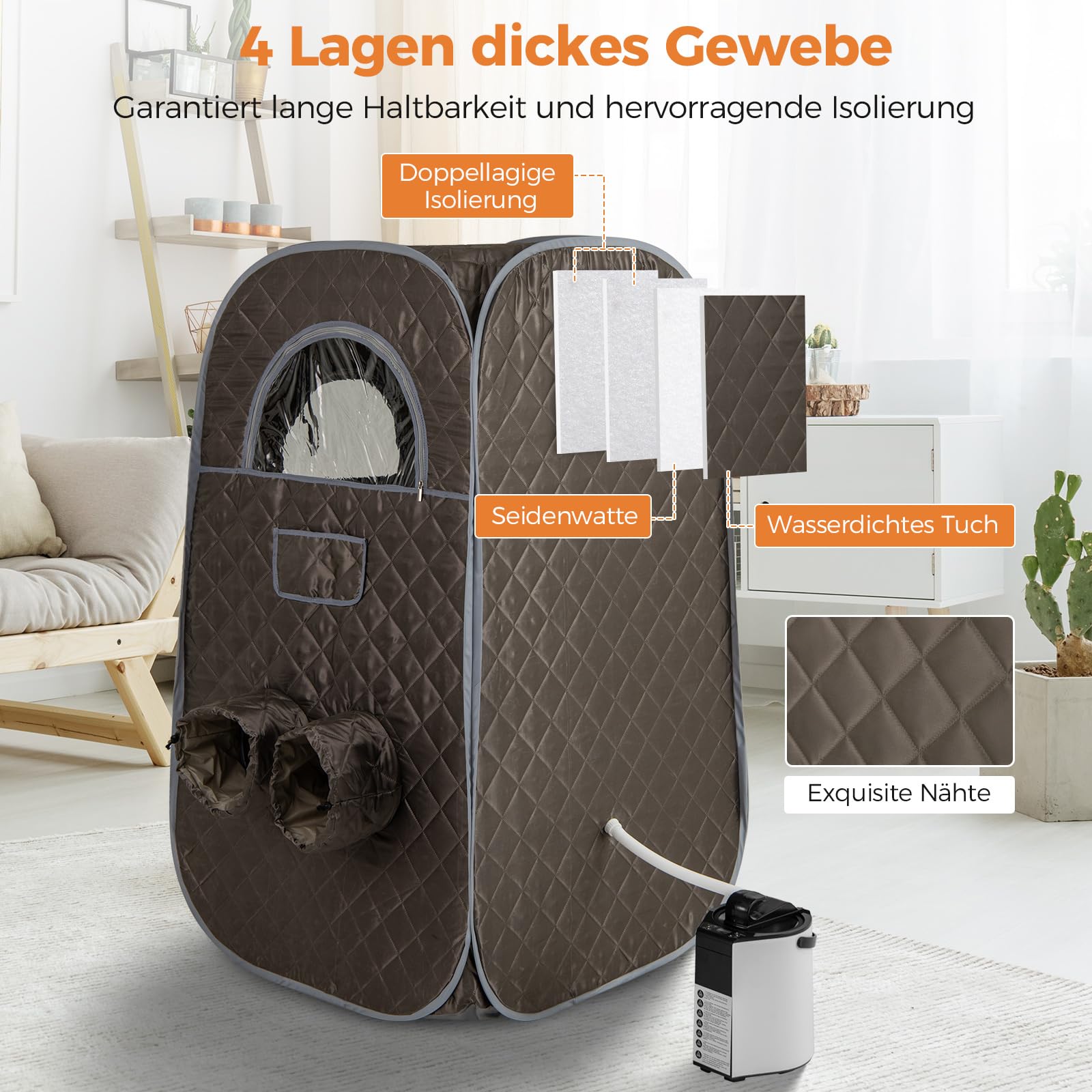 COSTWAY tragbare Dampfsauna, Heimsauna für 1-2 Personen mit 3 Liter Dampfgenerator, Timer, Fernbedienung, Fußmassagegerät & Klappstuhl, Saunazelt Sitzsauna Zuhause, 89 x 89 x 149 cm (Grau)