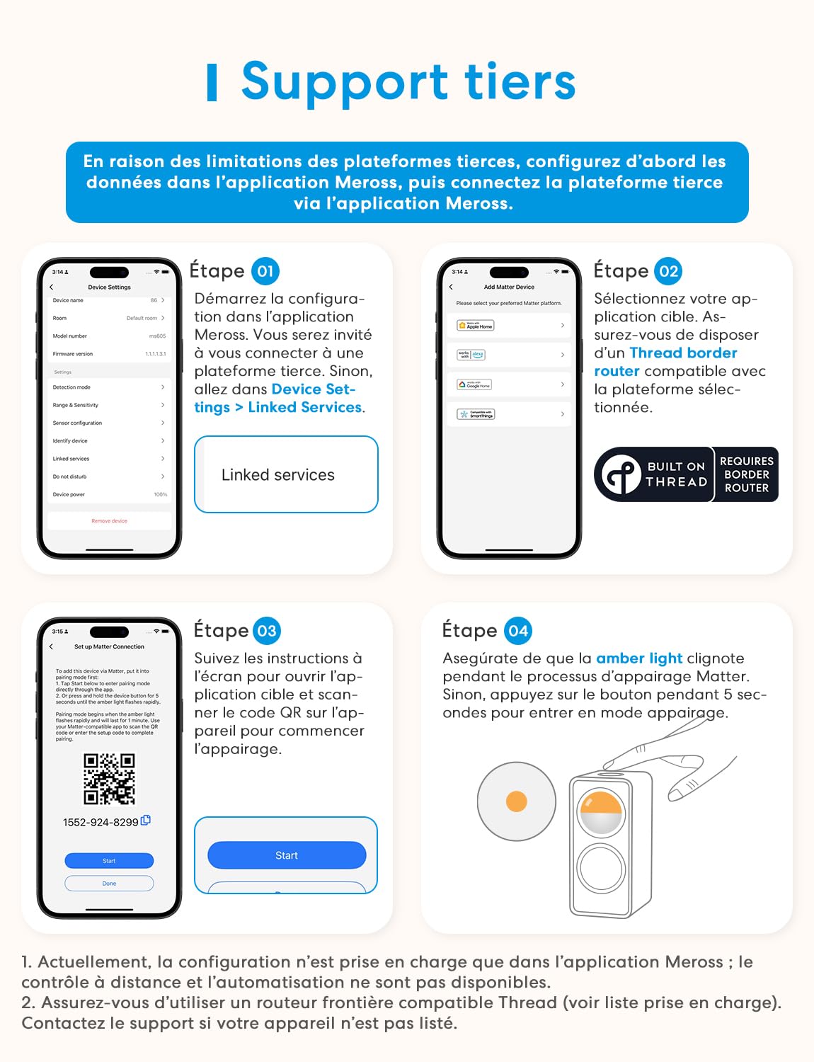 Meross Détecteur de présence Matter Over Thread, détection 3 Zones | Détecteur de mouvement et présence, radar mmWave, PIR & capteur de luminosité, Home Assistant, HomeKit, Alexa & Google Home