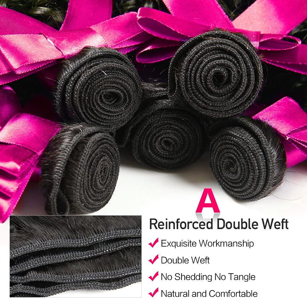 Kinky Curly Human Hair Bundles with Closure Grade 10A Virgin Unprocessed Brazilian Curly Hair 3 Bundles with Closure Free Part(16 18 20 with 14" closure) - Image 3