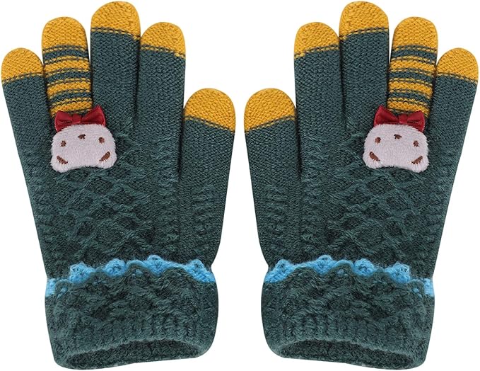 Amazon Co Jp 手袋 子供 5 11歳 5本指グローブ ニット手袋 キッズ 可愛いグローブ 暖かい 防寒グローブ 男の子 裏起毛 女の子 防風 冬用グローブ ガールズ 雪遊び 人気 学生 散歩 お出かけ 子供手袋 特別 お年明け グリーン ファッション