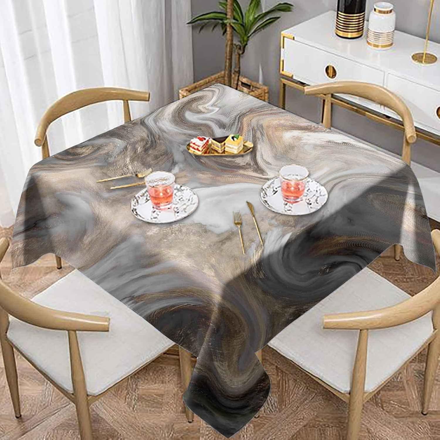 Waterproof Square Tablecloth 70x70 Inch, Washable Fabric Table Cloth for Picnic Camping Patio, Abstract Marble Texture Print Stain-Proof Table Cover, Reusable Tablecloths