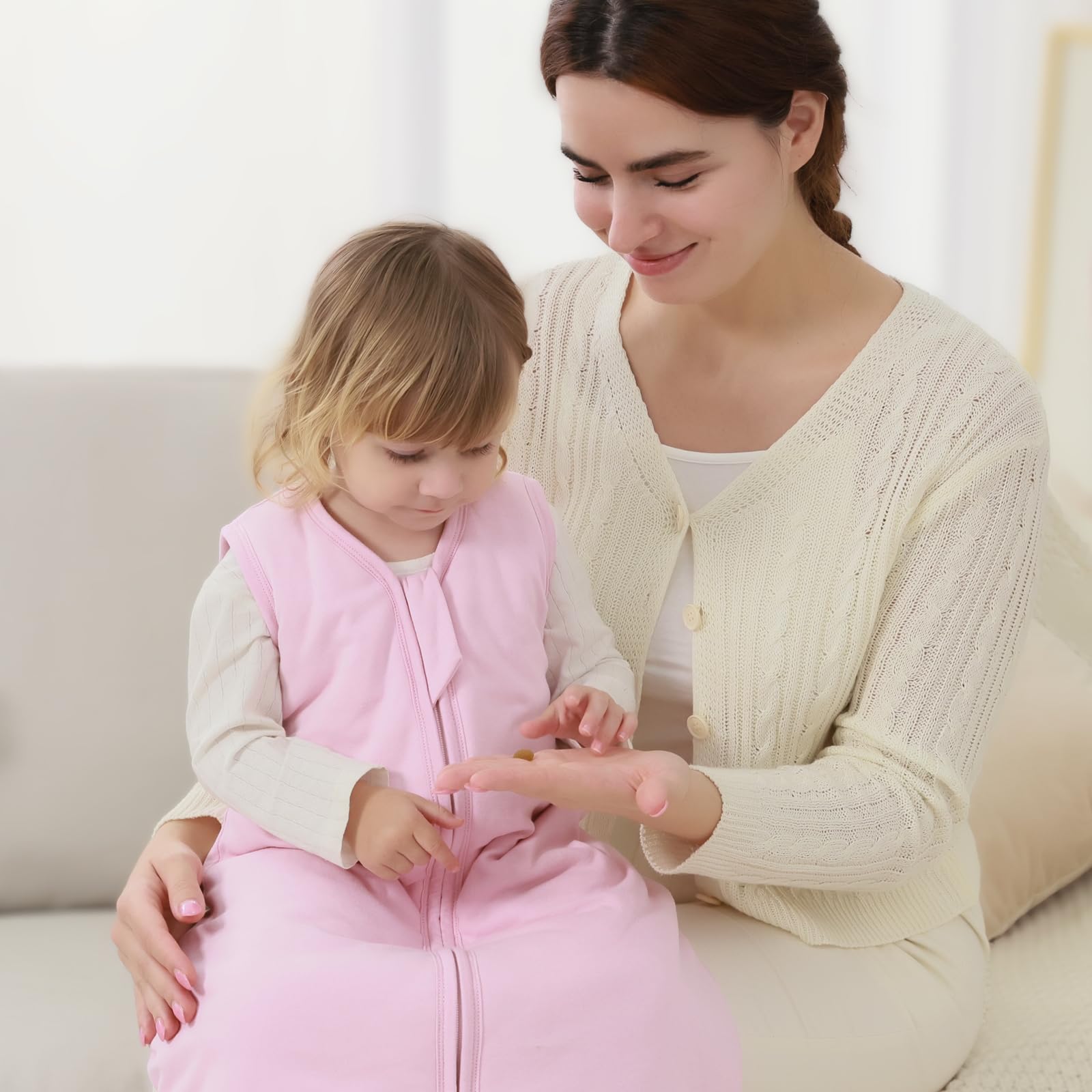 Mosebears Sacco nanna invernale per bambini, 2,5 Tog, 100% cotone, per diverse misure dalla nascita fino all'età di 24 mesi (Blush, 18-24 mesi)